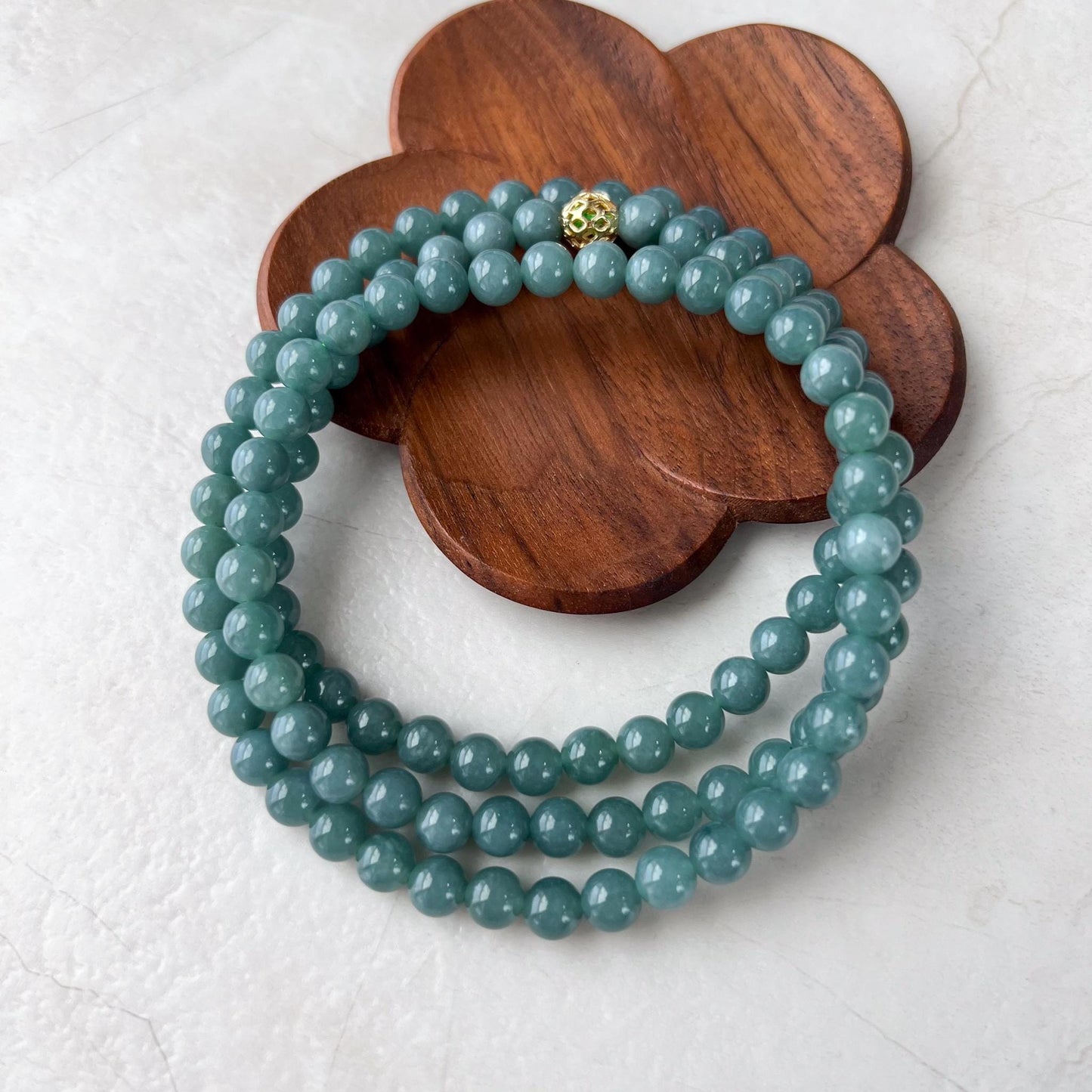 6.7 mm 108 Blue Green Jadeite Jade Mala Prayer Beads Bracelet Necklace, LIL-0424-1738445855