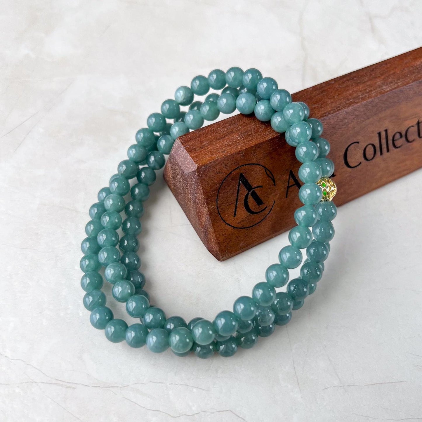 6.7 mm 108 Blue Green Jadeite Jade Mala Prayer Beads Bracelet Necklace, LIL-0424-1738445855