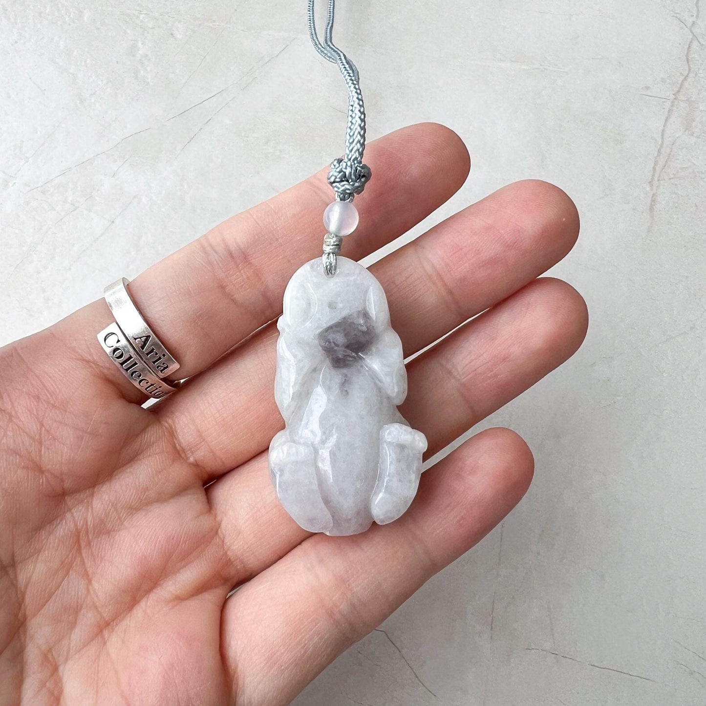 Light Lavender Rabbit Jade Pendant, Hand Carved Jadeite Jade Pendant, YJ-0422-0375026-1