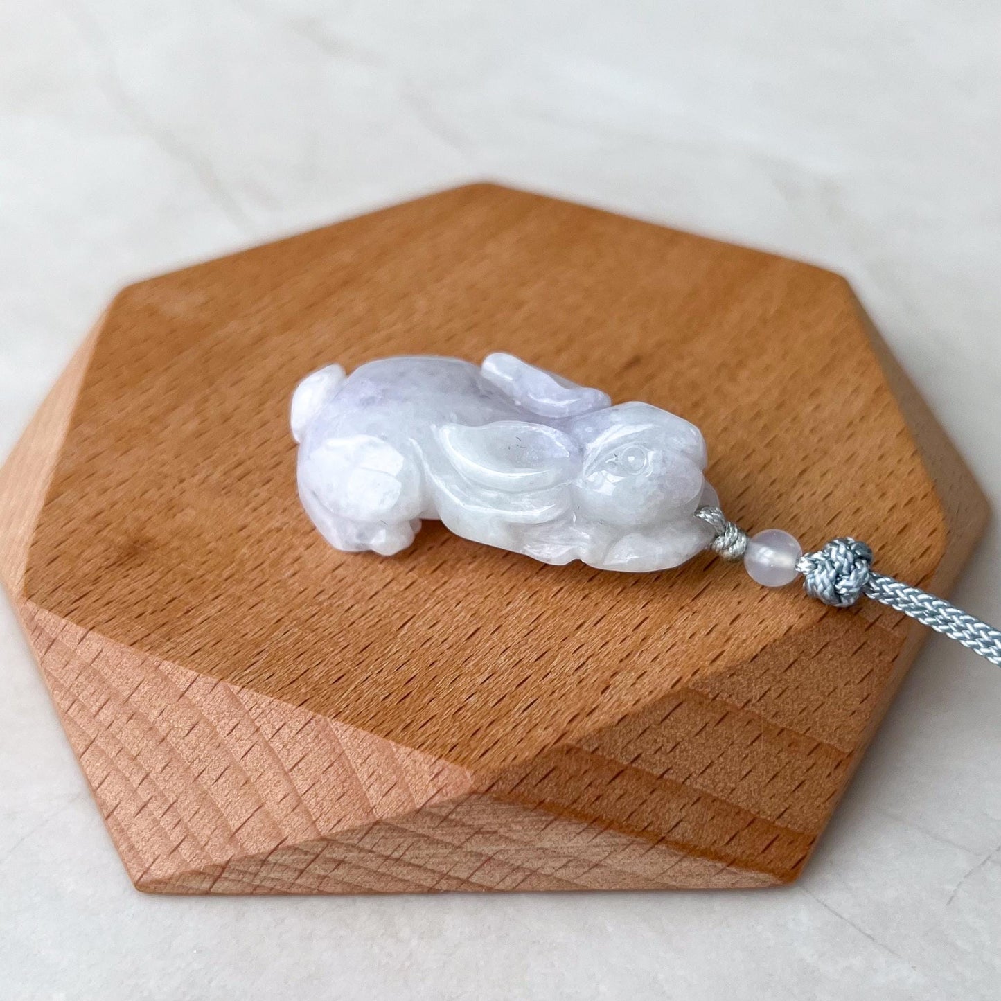 Light Lavender Rabbit Jade Pendant, Hand Carved Jadeite Jade Pendant, YJ-0422-0375026-1