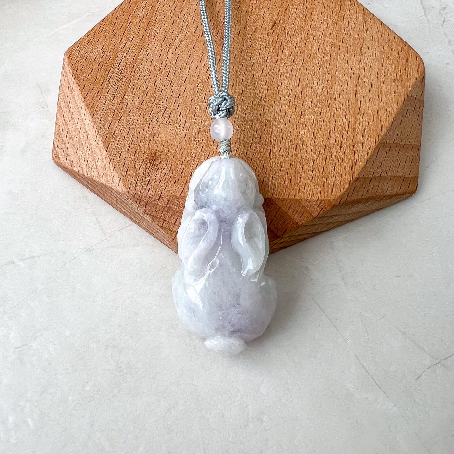 Light Lavender Rabbit Jade Pendant, Hand Carved Jadeite Jade Pendant, YJ-0422-0375026-1