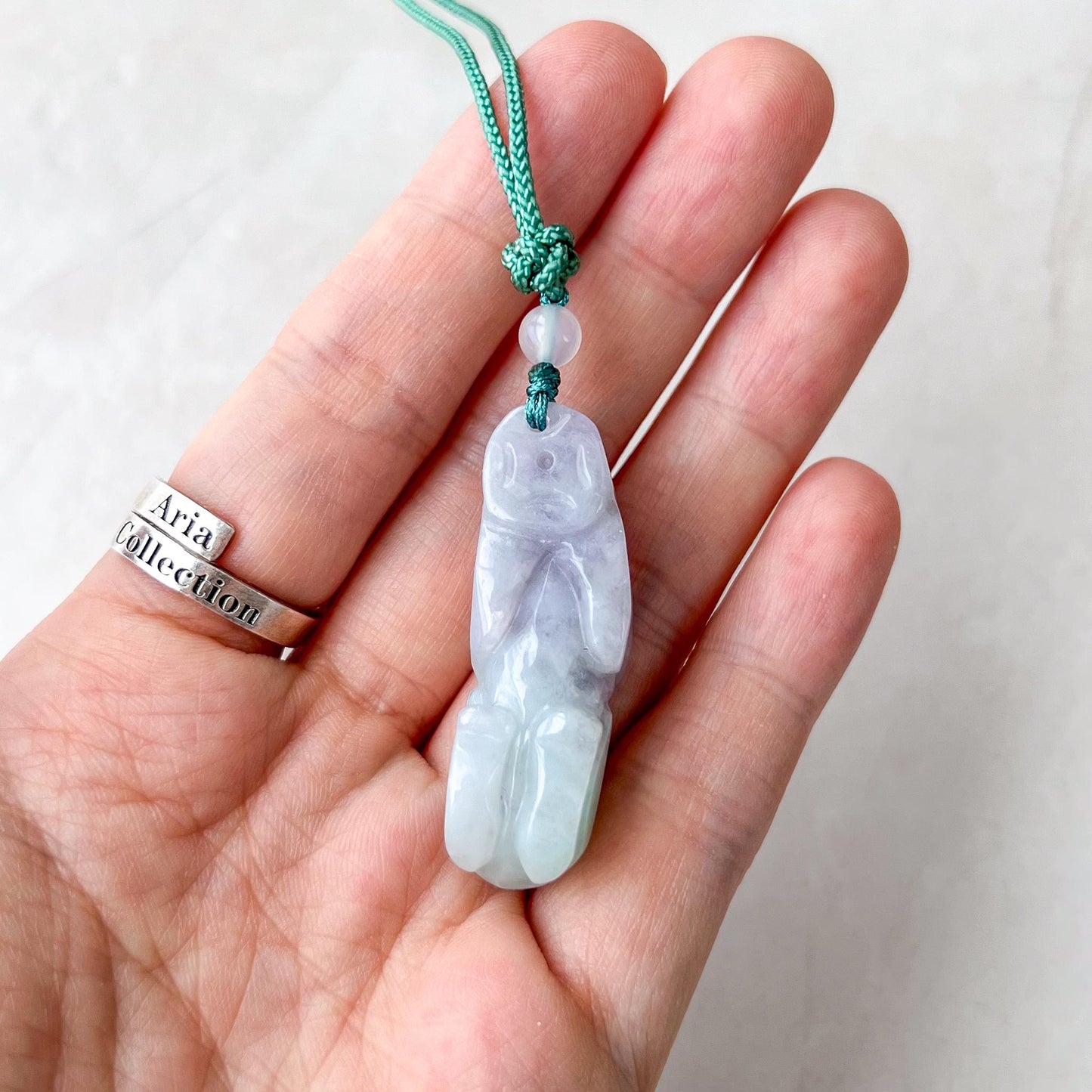 Light Green Lavender Rabbit Jade Pendant, Hand Carved Jadeite Jade Pendant, YJ-0422-0375026-2