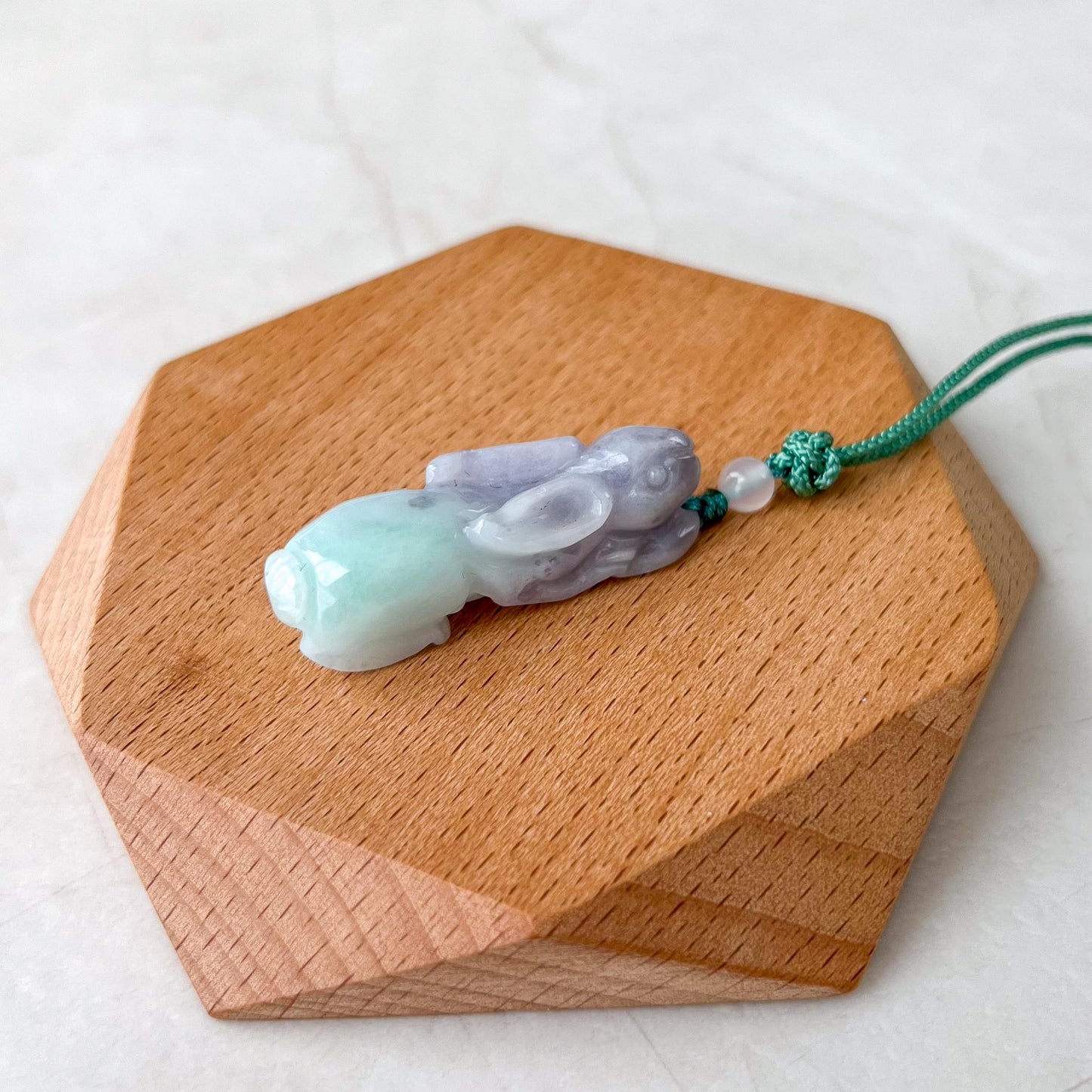 Light Green Lavender Rabbit Jade Pendant, Hand Carved Jadeite Jade Pendant, YJ-0422-0375026-2