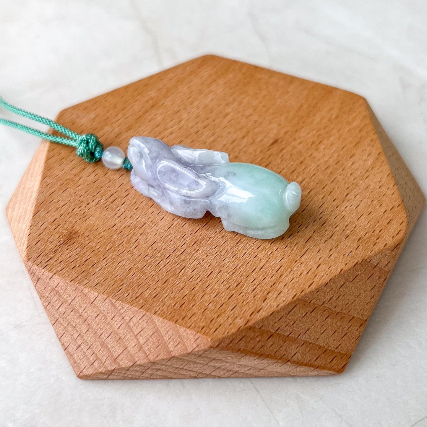 Light Green Lavender Rabbit Jade Pendant, Hand Carved Jadeite Jade Pendant, YJ-0422-0375026-2