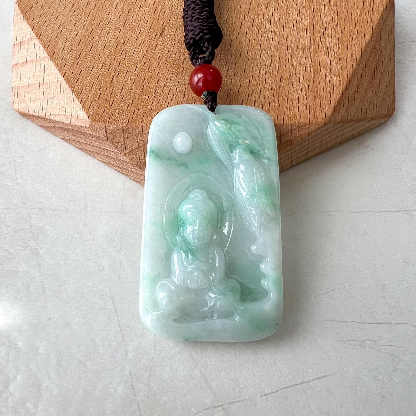 Baby Buddha with Cicada Jade Pendant, Light Green Jadeite Jade Pendant Necklace, YJ-0422-0405776