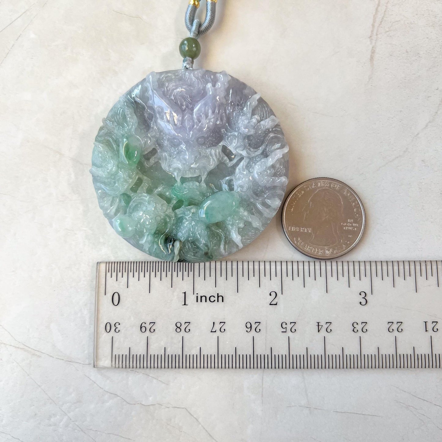 Circle of Nine Dragons Pendant, Light Purple and Green Hand Carved Jadeite Jade Pendant, YGR-0323-1738989437