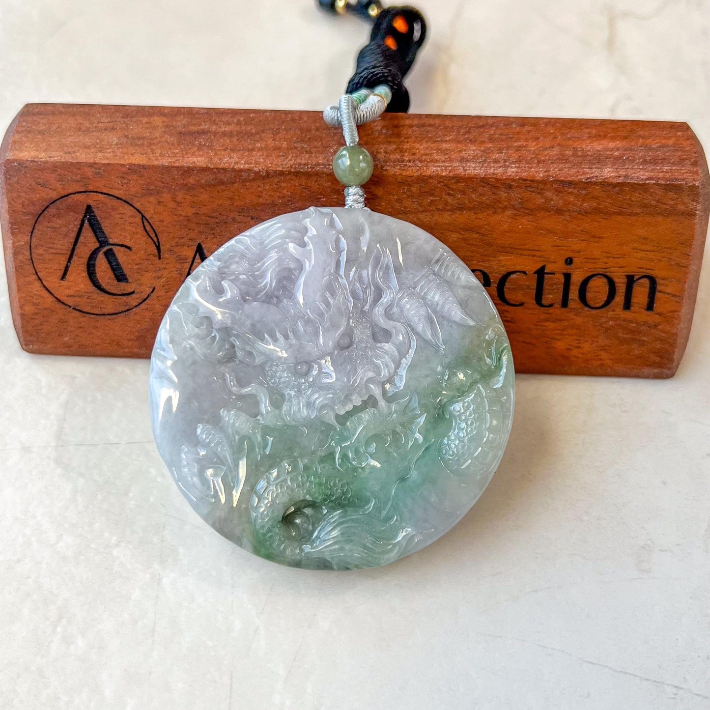 Circle of Nine Dragons Pendant, Light Purple and Green Hand Carved Jadeite Jade Pendant, YGR-0323-1738989437