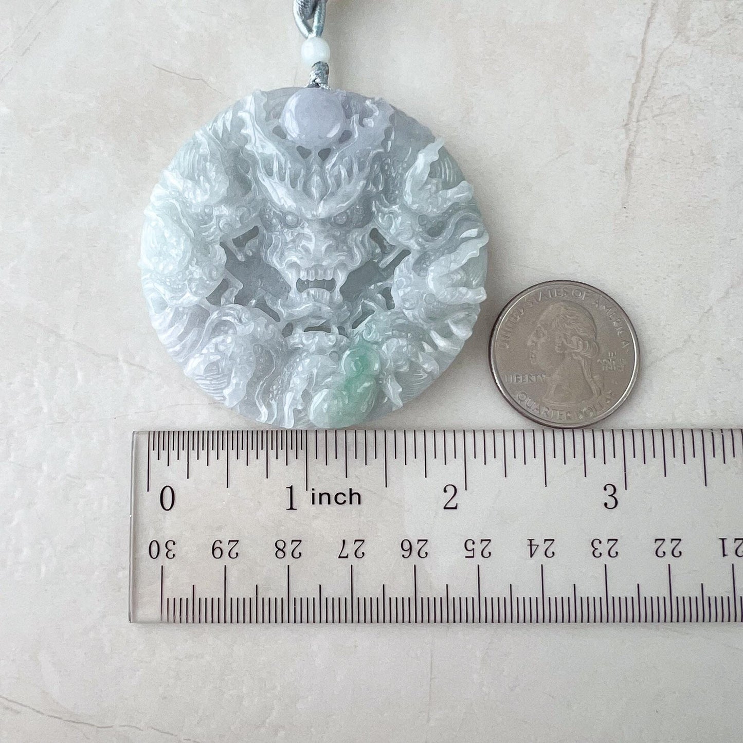 Circle of Nine Dragons Pendant, Light Purple and Green Hand Carved Jadeite Jade Pendant, YGR-0323-1738989968