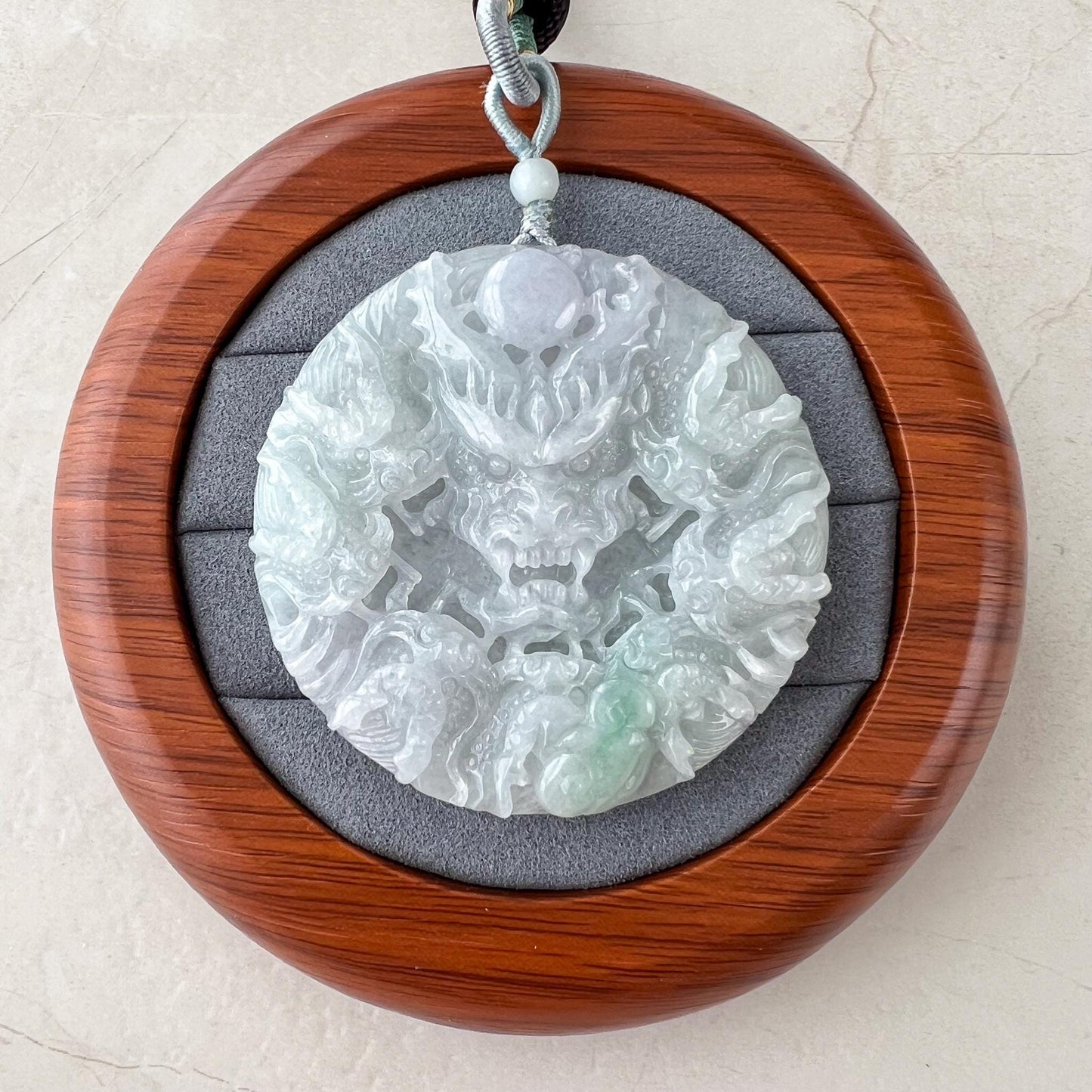 Circle of Nine Dragons Pendant, Light Purple and Green Hand Carved Jadeite Jade Pendant, YGR-0323-1738989968