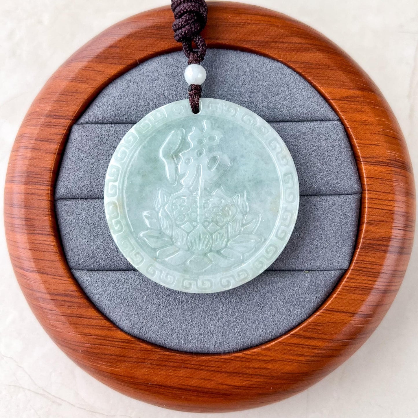 Jadeite Jade Buddhism "佛" Lotus Jade Pendant, Light Green Jadeite Jade Pendant, SC-1122-000521