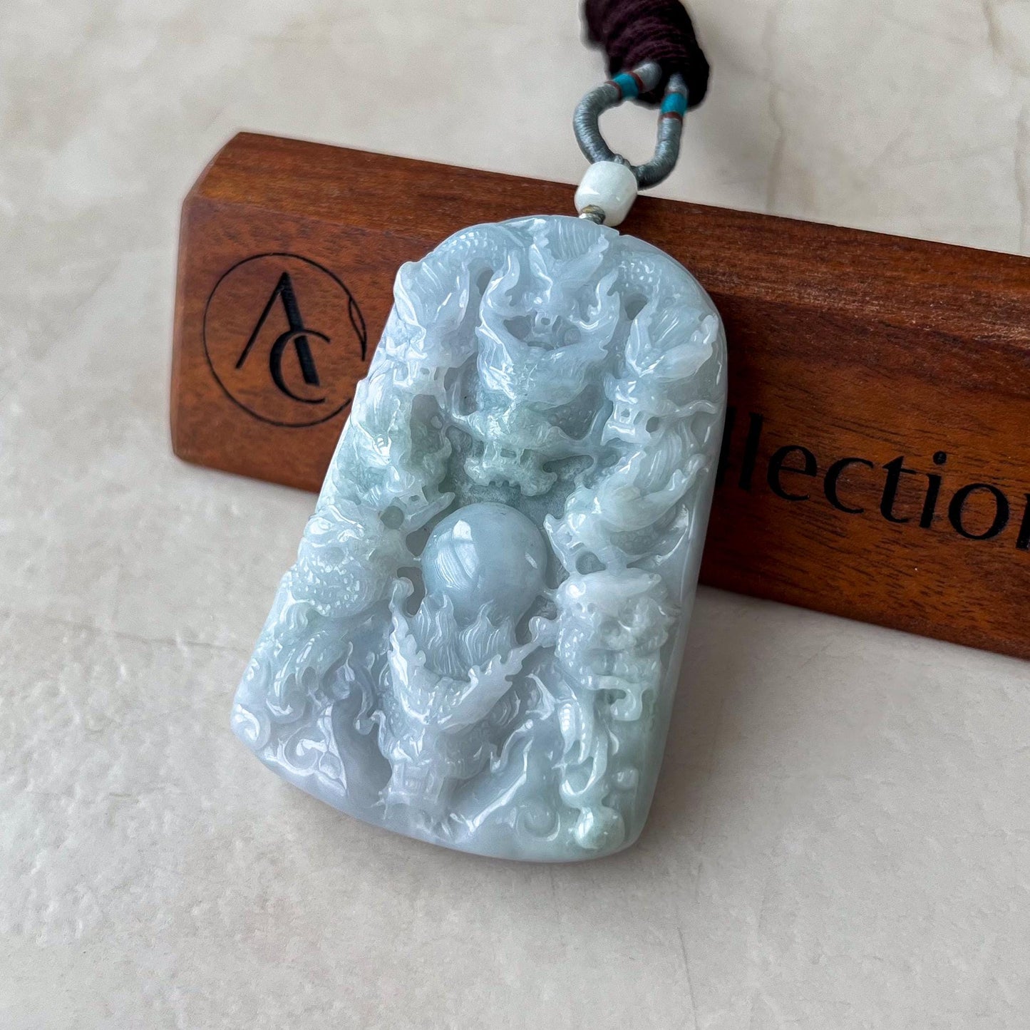 Large Celestial Nine Dragons Pendant, Light Purple and Green Hand Carved Jadeite Jade Pendant, BH-1223-0000931