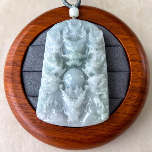 Large Celestial Nine Dragons Pendant, Light Purple and Green Hand Carved Jadeite Jade Pendant, BH-1223-0000931