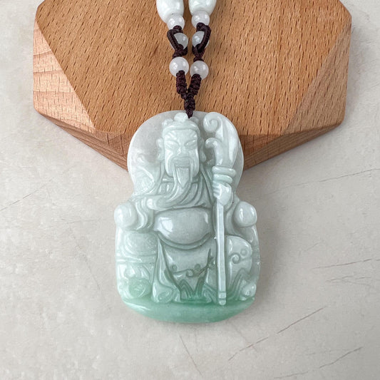 Guan Gong God of War Jade Pendant, Guan Yu, 关公, Light Green Jadeite Carved Pendant Necklace, YW-0110-1739642412