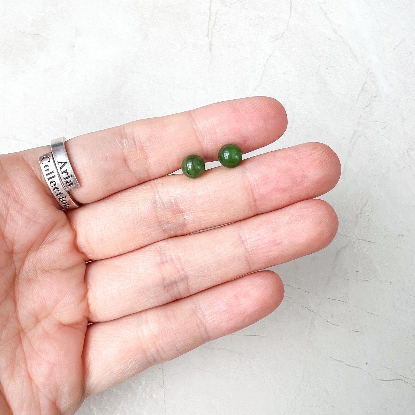 Small Classic Jade Orbs Earring Studs, Green Nephrite Jade Sterling Silver Earrings, JSY-0424-12288