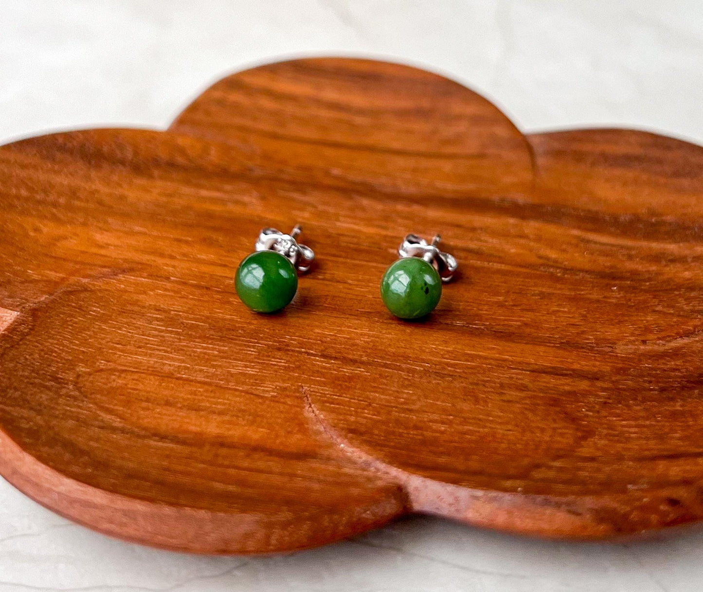 Small Classic Jade Orbs Earring Studs, Green Nephrite Jade Sterling Silver Earrings, JSY-0424-12288