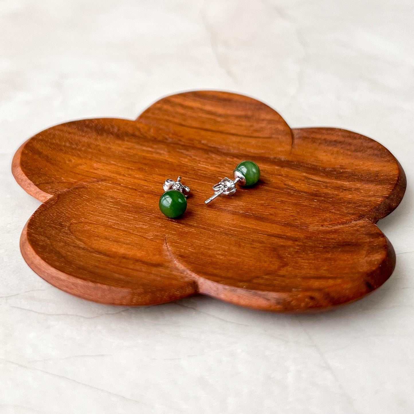 Small Classic Jade Orbs Earring Studs, Green Nephrite Jade Sterling Silver Earrings, JSY-0424-12288