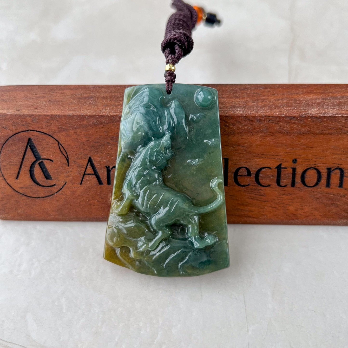 Summit Spirit Jade Tiger Ascent Pendant, Jadeite Jade Tiger, Blue Green Jade, Chinese Zodiac Carved Pendant, XZ-1022-0005531