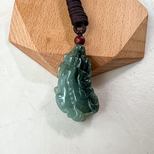 Prosperity Guardian Pixiu with Coins Green Jadeite Jade, Pixiu Pi Xiu, 貔貅, Dragon Carved Pendant, YJ-1022-0064621