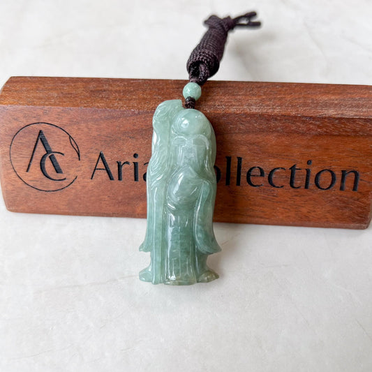 Green Jadeite Jade Longevity God, Shou Xing, 寿星公 Carved Pendant Necklace, YJ-1022-0065627