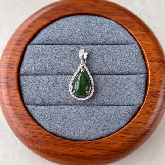 Jade Teardrop Pendant, Style 1, Nephrite Jade Sterling Silver Pendant Necklace, JSY-1224-10308