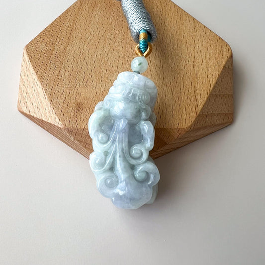 Light Green Purple Jadeite Jade, Dragon Pixiu Pi Xiu, 貔貅, Dragon Chinese Carved Pendant, YJ-0922-0180621