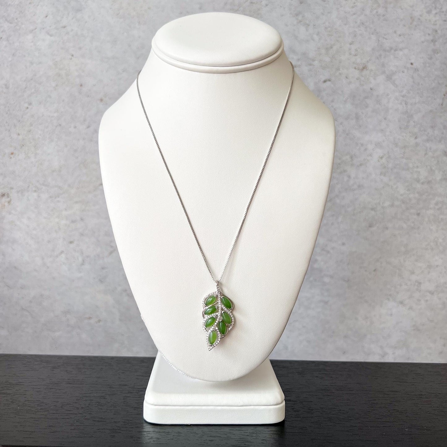 Verdant Jade Leaf Pendant, Green Nephrite Jade Sterling Silver Pendant Necklace, JSY-1224-10319
