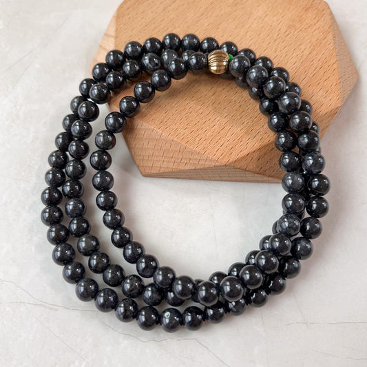 7.3 mm 108 Black Jadeite Jade Mala Beads Necklace Bracelet, FCSG-0922-1746211519