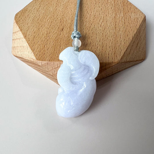 Lavender Jadeite Jade Ox Bull Cow Chinese Zodiac, Hand Carved Light Purple Jade Carved Necklace, YGR-1123-1748034648
