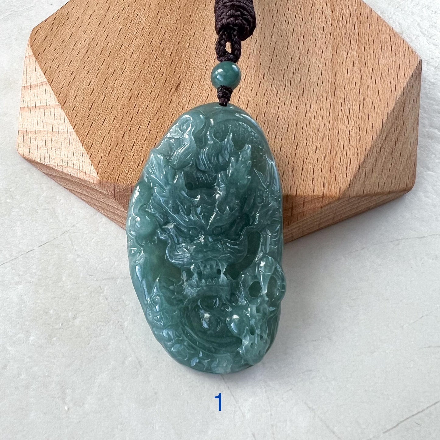 Blue Green Jadeite Jade Dragon Chinese Zodiac Hand Carved Pendant Necklace, BGC-1122-0029316