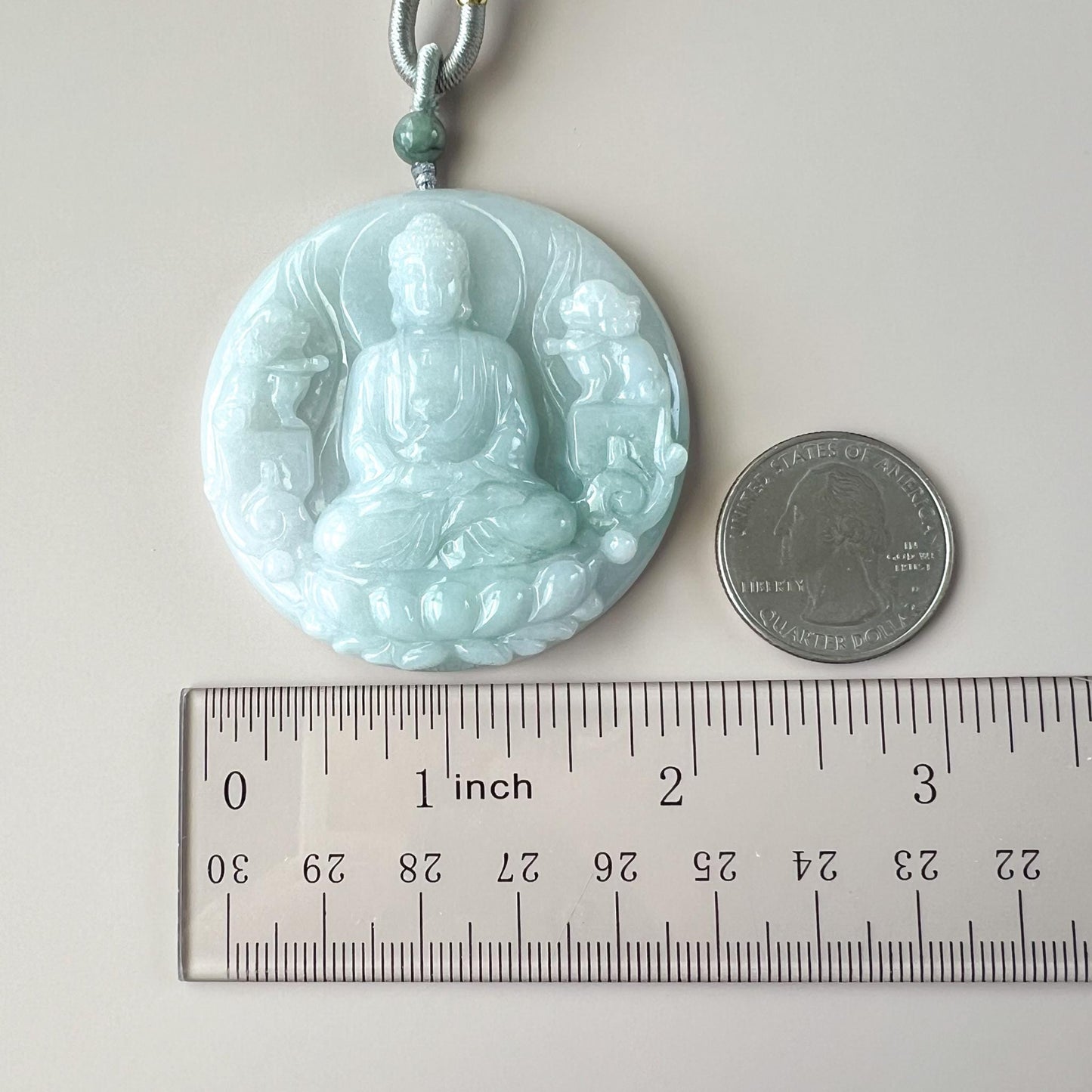 Large Vairocana Buddha with Guardian Lions Jade, Da Ri Ru Lai, Đại Nhật Như Lai, 大日如来, Hand Carved Jadeite Jade Pendant, YGR-1123-1749936757