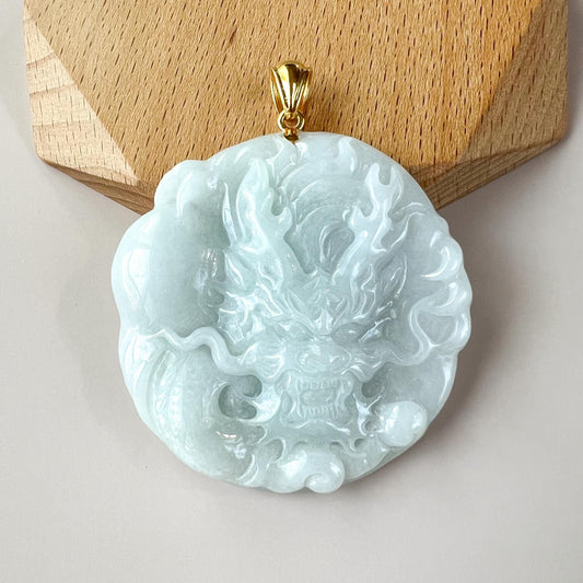 Jadeite Jade Dragon Chinese Zodiac Hand Carved Pendant 18K Gold Bail, BH-0824-1750262766