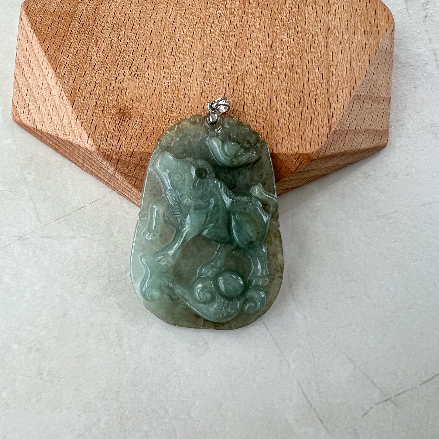 Fortune Luck Ox Jade Pendant with Sterling Silver Bail, Jadeite Jade Ox Bull Cow Chinese Zodiac Carved Necklace, NVN-0424-1749440017