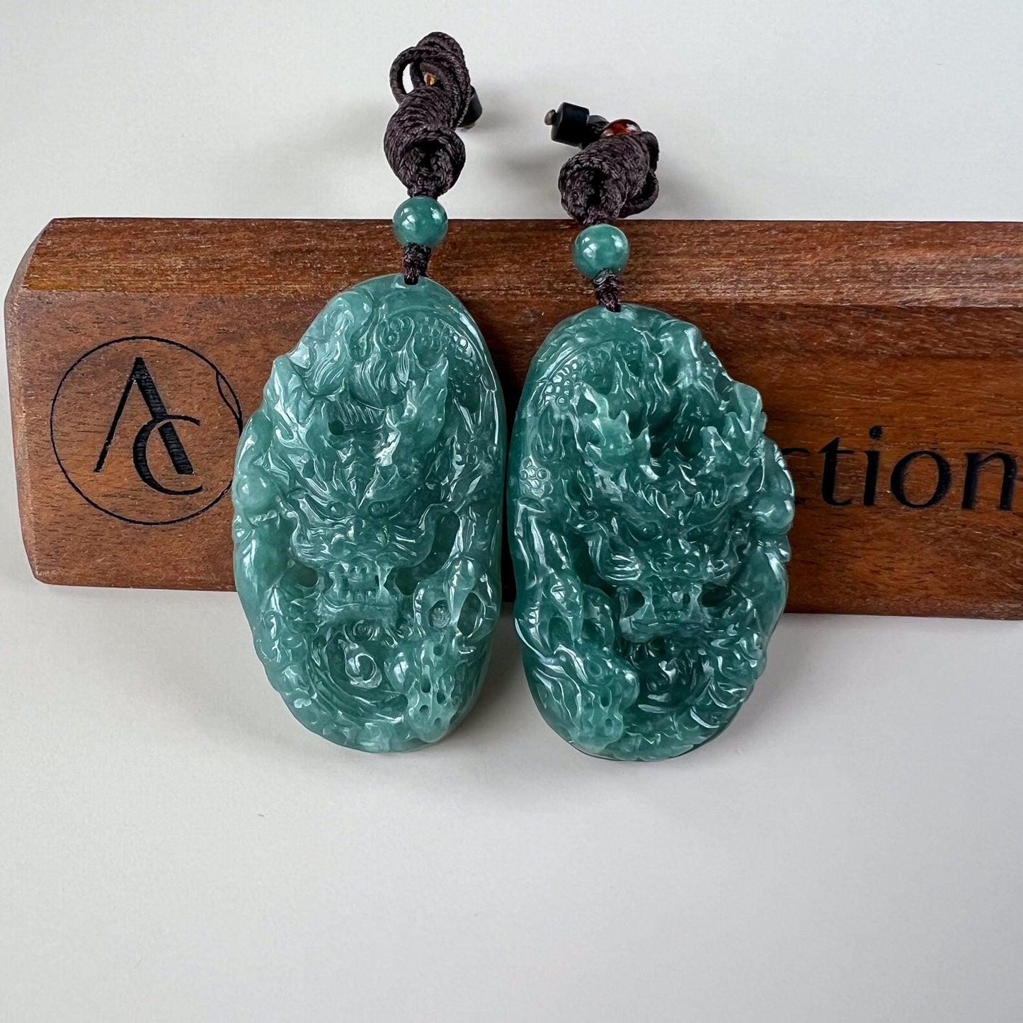 Blue Green Jadeite Jade Dragon Chinese Zodiac Hand Carved Pendant Necklace, BGC-1122-0029316