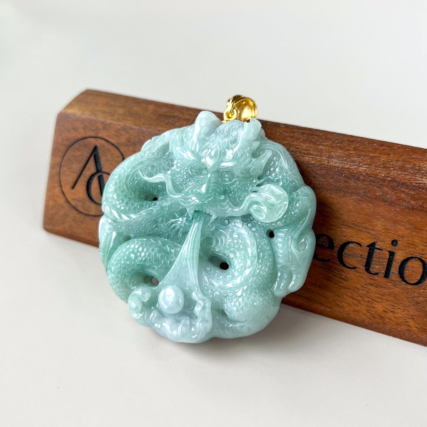 Dragon Drawing Water Jade Pendant, Dragon Jadeite Jade with 18K Solid Gold Pendant, Dual Sided Carved Pendant, YGR-0524-1753205547