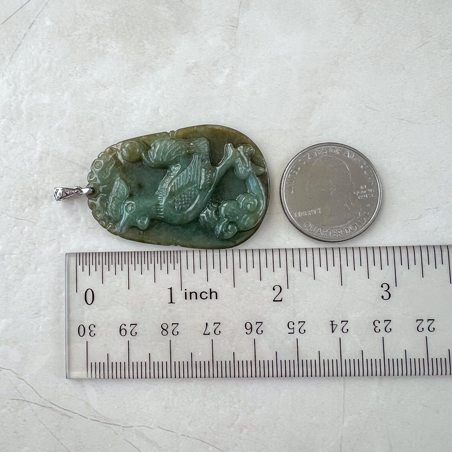 Lucky Rooster Jade Pendant with Sterling Silver Bail, Chinese Zodiac Rooster Jadeite Jade Pendant, NVN-0424-1757007425