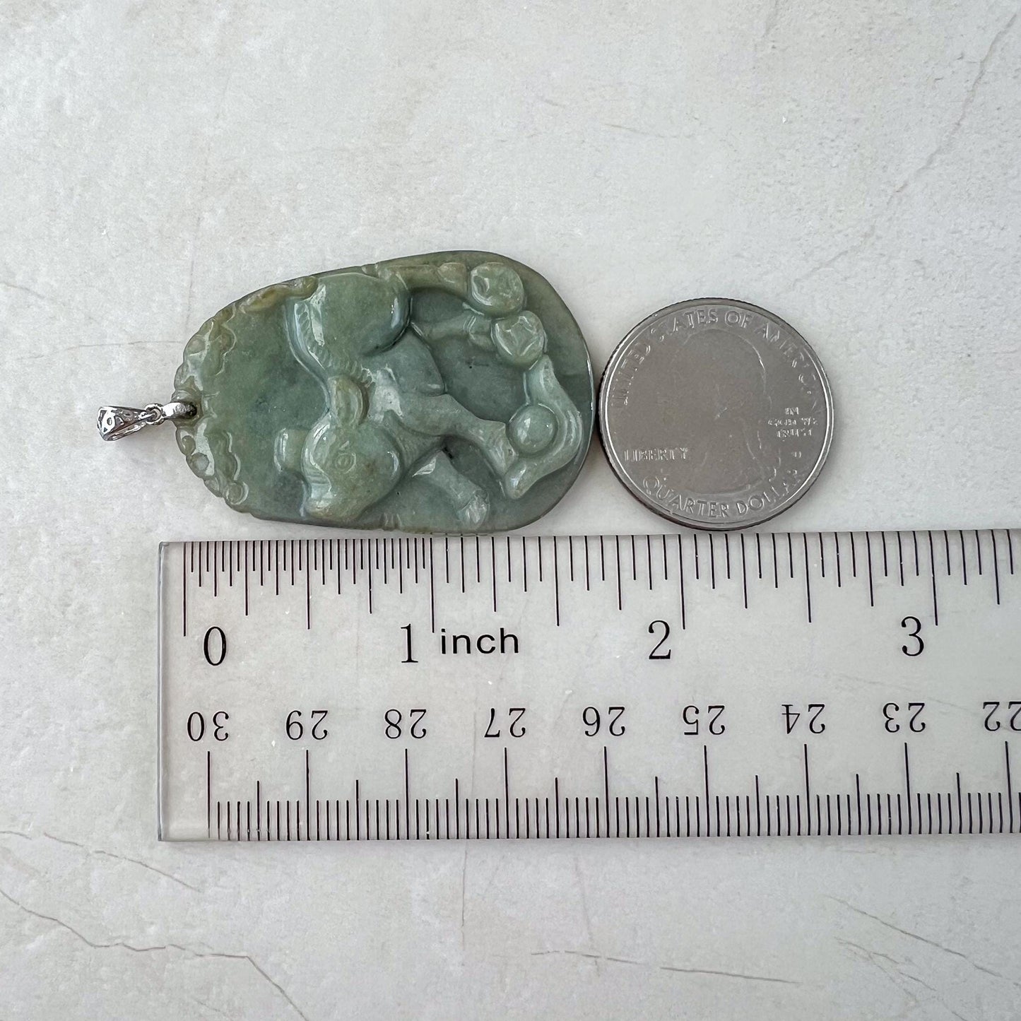 Prosperity Pig Jade Pendant with Sterling Silver Bail, Jadeite Jade Pendant, Chinese Zodiac Pig Boar Carved Pendant, NVN-0424-1757008968