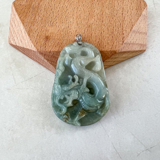 Dragon Zodiac Jade Pendant with Sterling Silver Bail, Jadeite Jade Dragon Chinese Zodiac Pendant, NVN-0424-1757019051