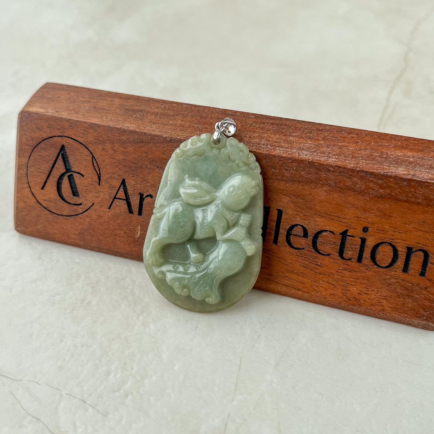 Wealth Harvest Rabbit Zodiac Jade Pendant with Sterling Silver Bail, Jadeite Jade Rabbit Pendant, NVN-0424-1757042436