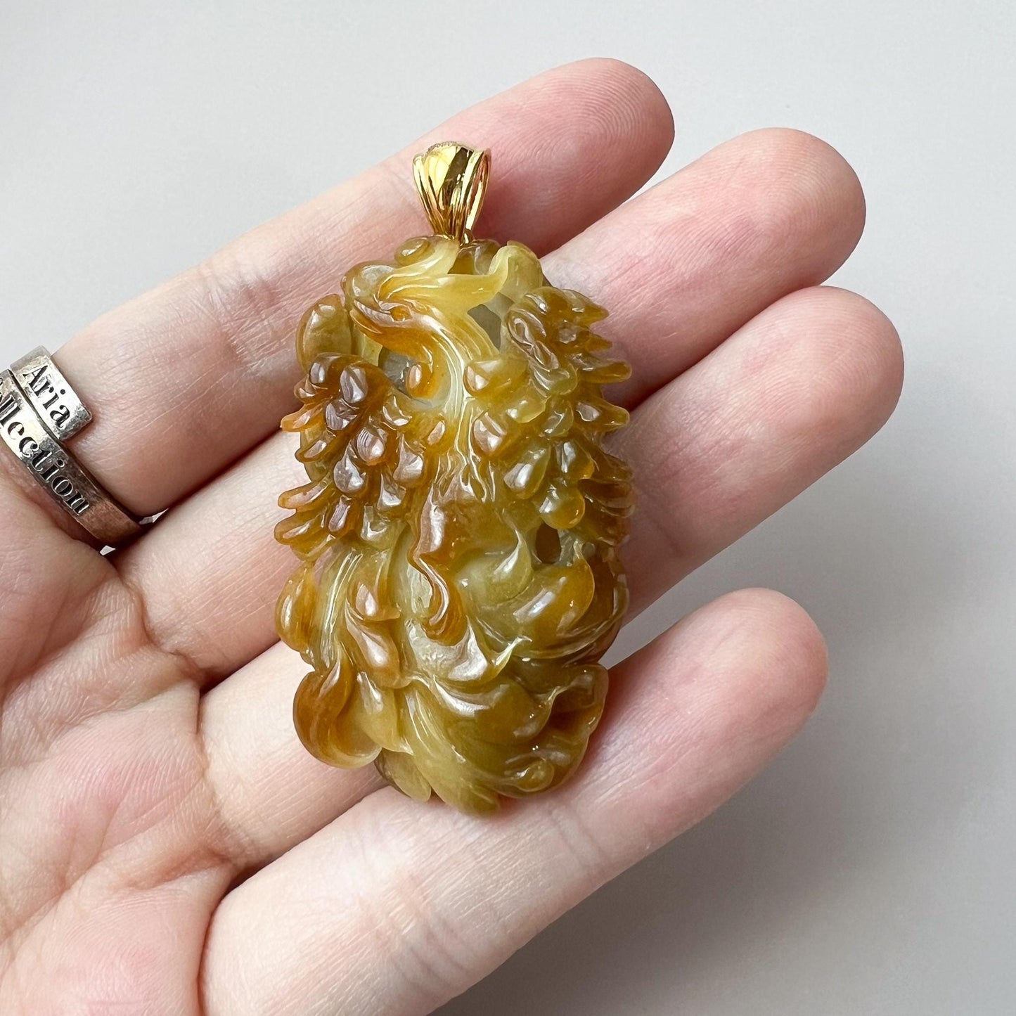 Flames of Renewal Jade Phoenix Pendant with 18K Gold, Red and Yellow Jadeite Jade Pendant, YGR-1224-1757132524