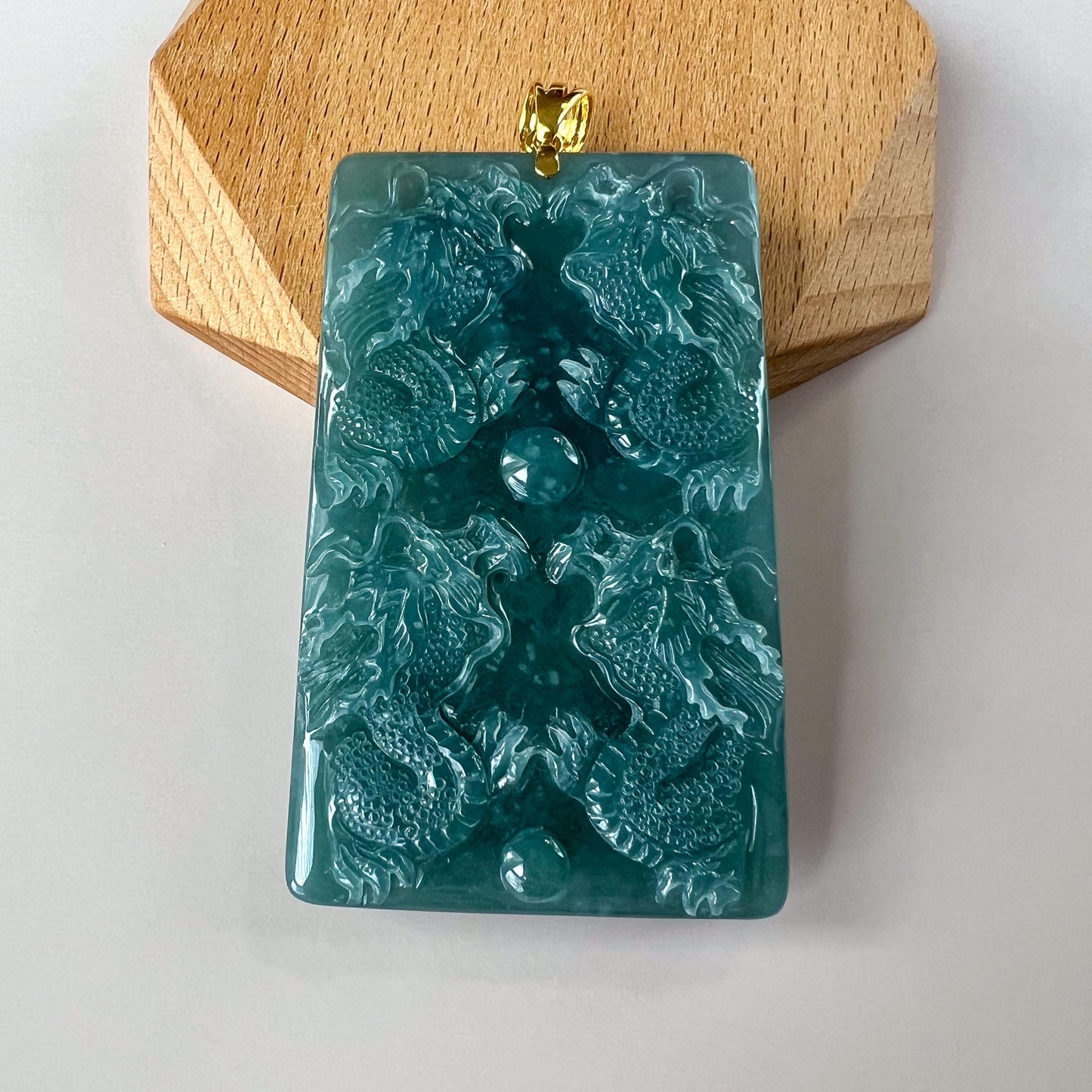 Imperial Nine Dragons Jade Pendant, Jadeite Jade with 18K Solid Gold Pendant, Dual Sided Carved Pendant, ZZY-0724-1757134507