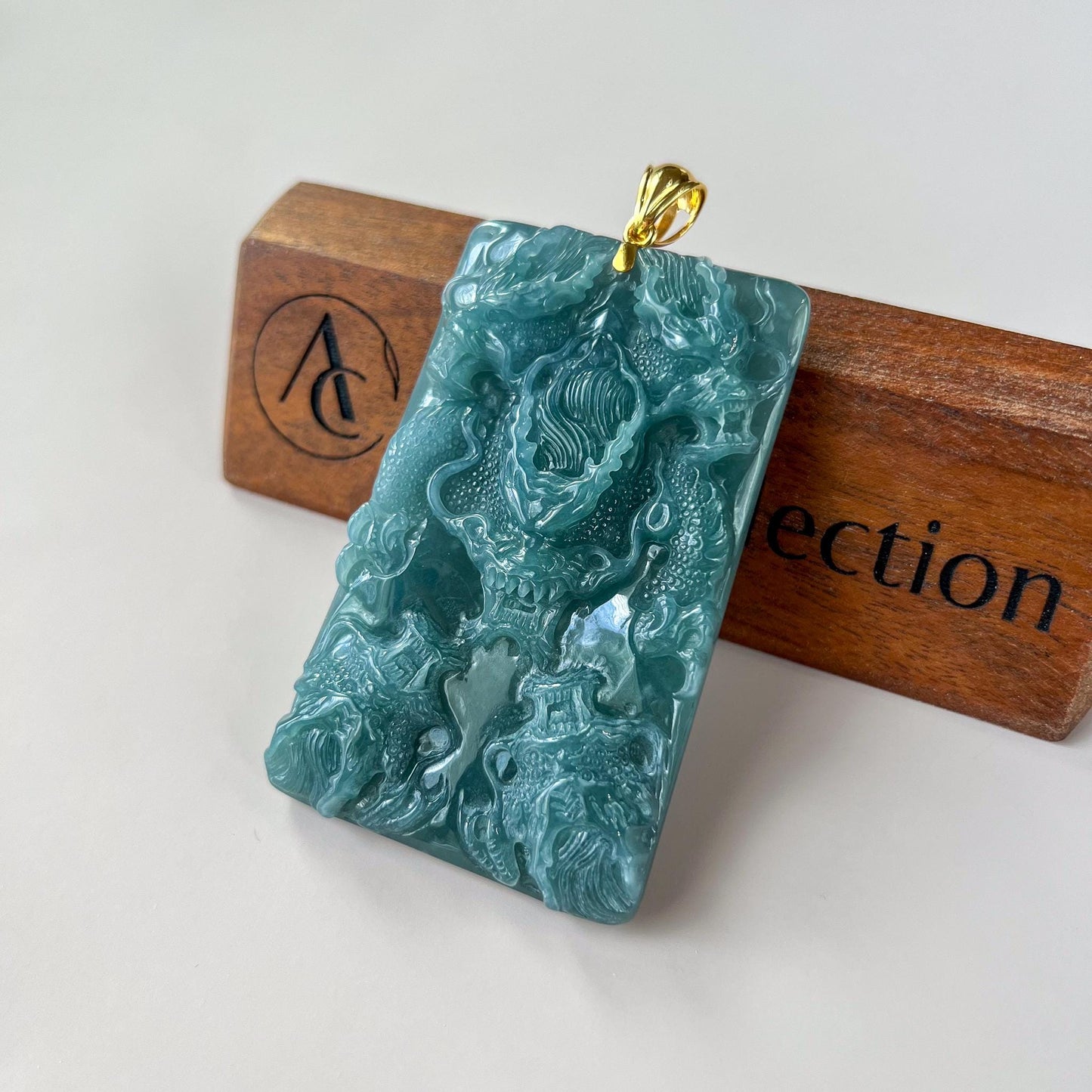 Imperial Nine Dragons Jade Pendant, Jadeite Jade with 18K Solid Gold Pendant, Dual Sided Carved Pendant, ZZY-0724-1757134507