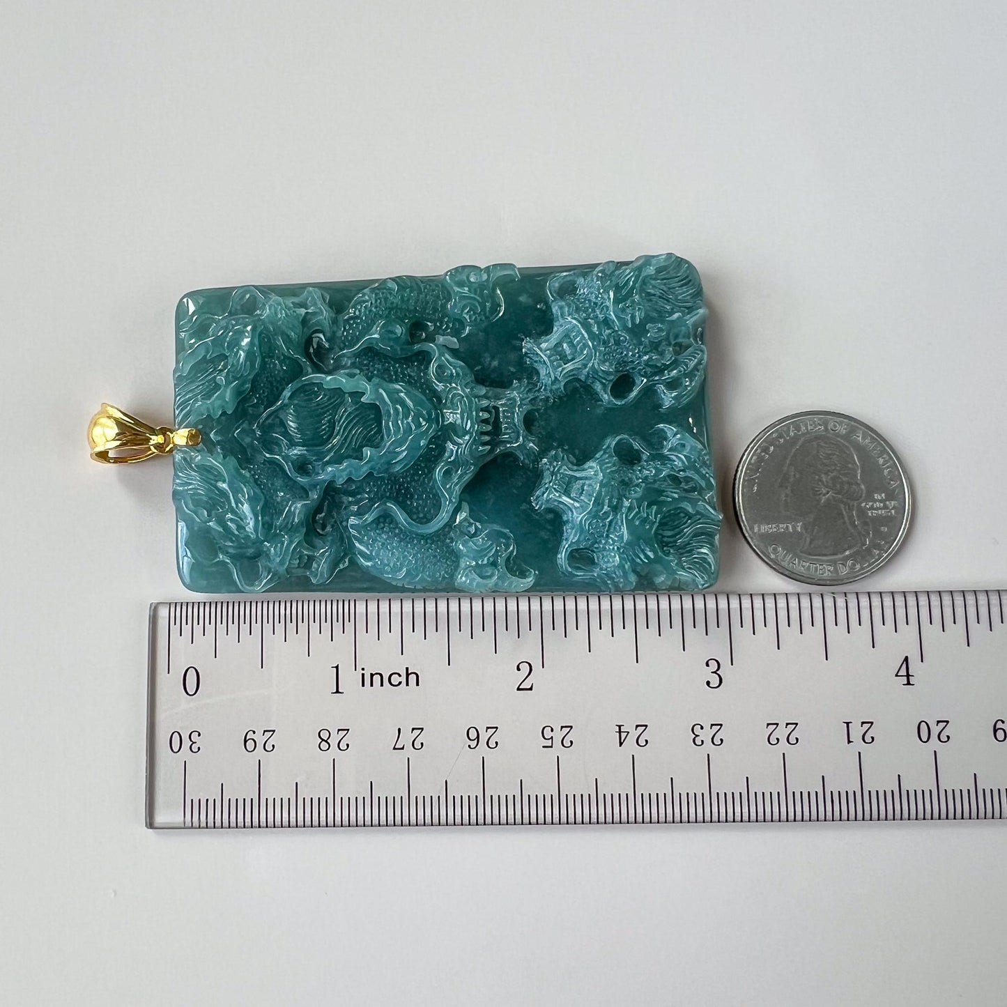 Imperial Nine Dragons Jade Pendant, Jadeite Jade with 18K Solid Gold Pendant, Dual Sided Carved Pendant, ZZY-0724-1757134507