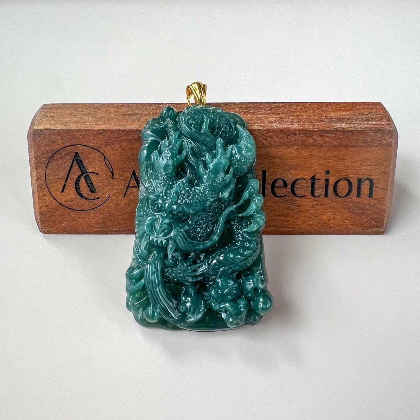 Dragon Sovereign Jade Pendant, Jadeite Jade Dragon Hand Carved Pendant with 18K Gold, CXJ-0624-1757218676