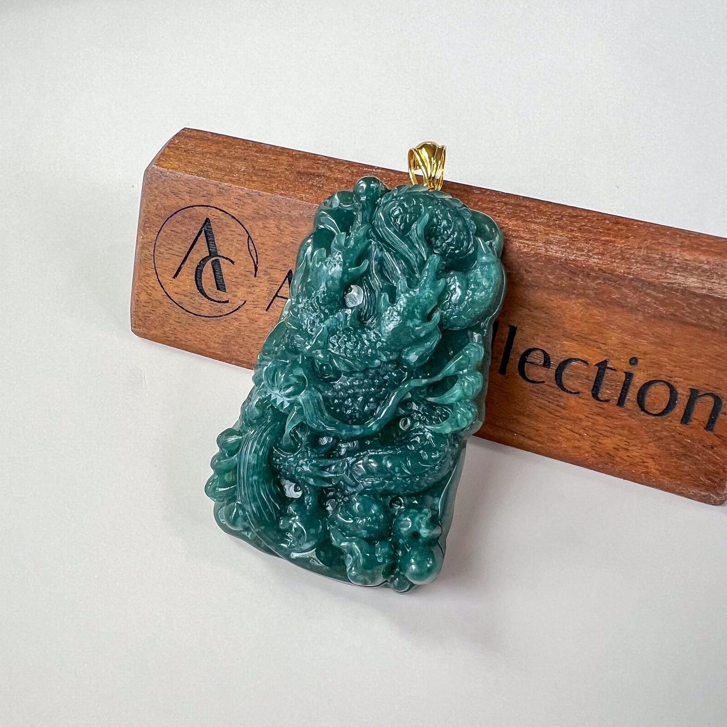 Dragon Sovereign Jade Pendant, Jadeite Jade Dragon Hand Carved Pendant with 18K Gold, CXJ-0624-1757218676