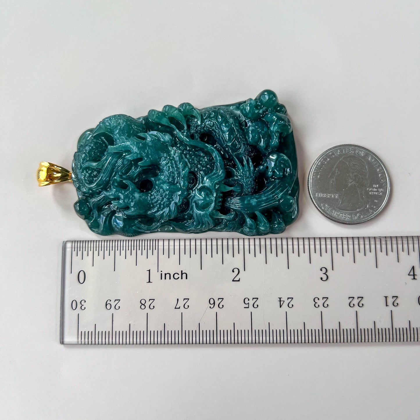 Dragon Sovereign Jade Pendant, Jadeite Jade Dragon Hand Carved Pendant with 18K Gold, CXJ-0624-1757218676