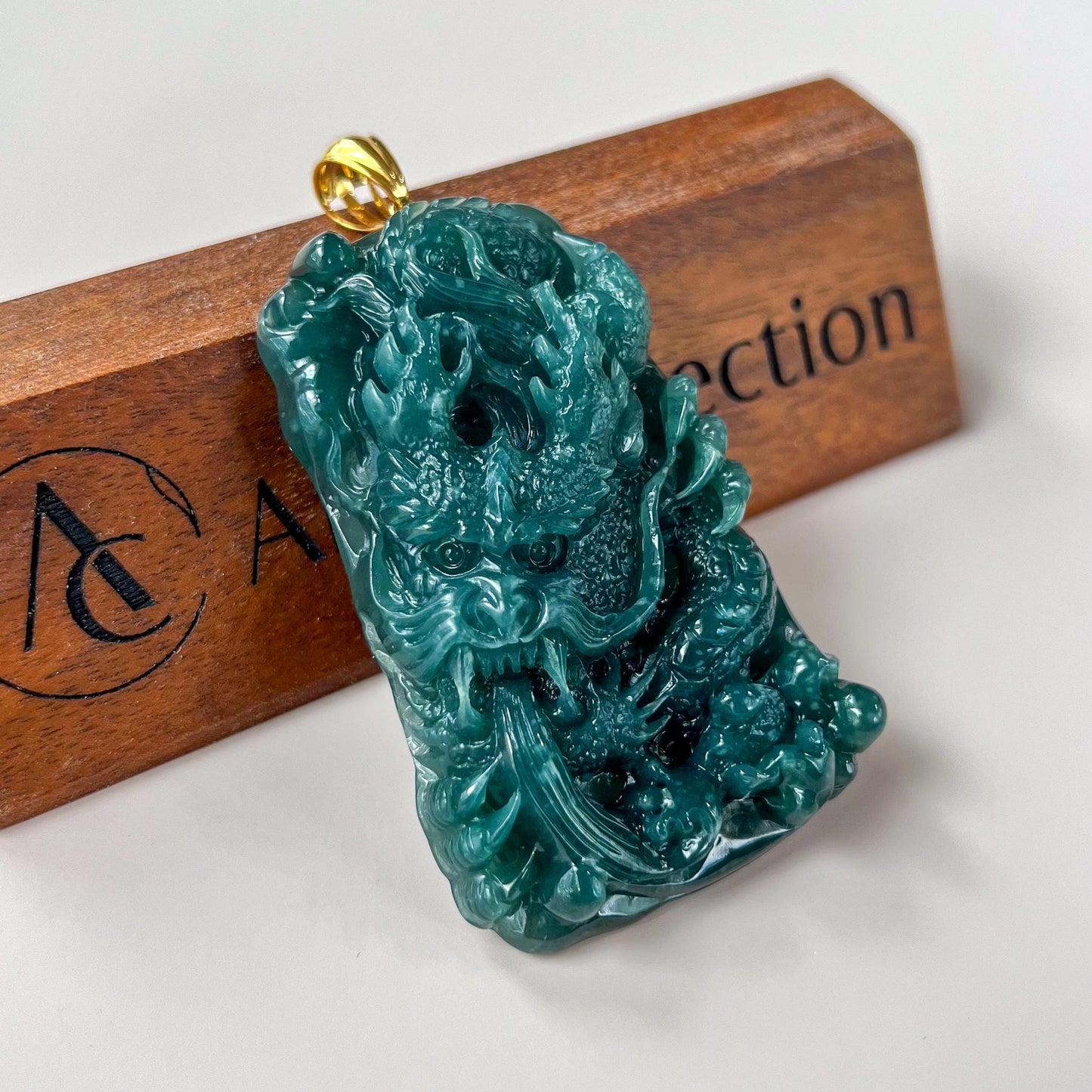 Dragon Sovereign Jade Pendant, Jadeite Jade Dragon Hand Carved Pendant with 18K Gold, CXJ-0624-1757218676