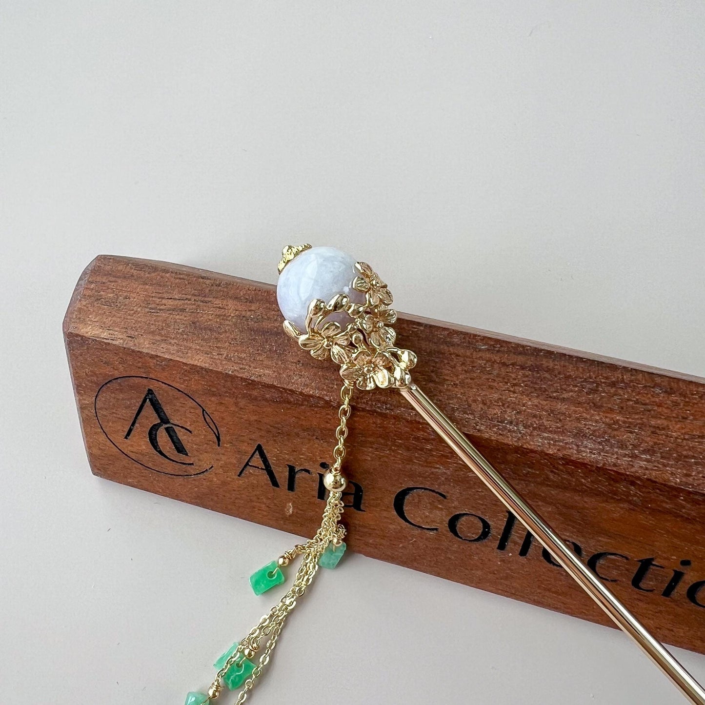 Jade Hairpin, Gold Plated, Green, Purple Jade, Grade A Jade hair pin, YJ-0921-006737