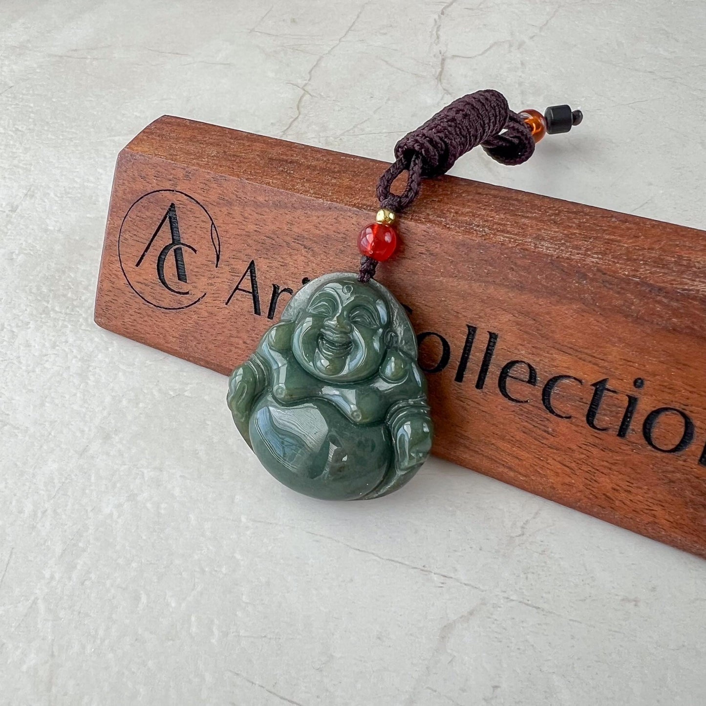 Happy Buddha Jade Pendant, Green Jadeite Jade Pendant, Carved Jadeite Pendant, XY-0622-0002675
