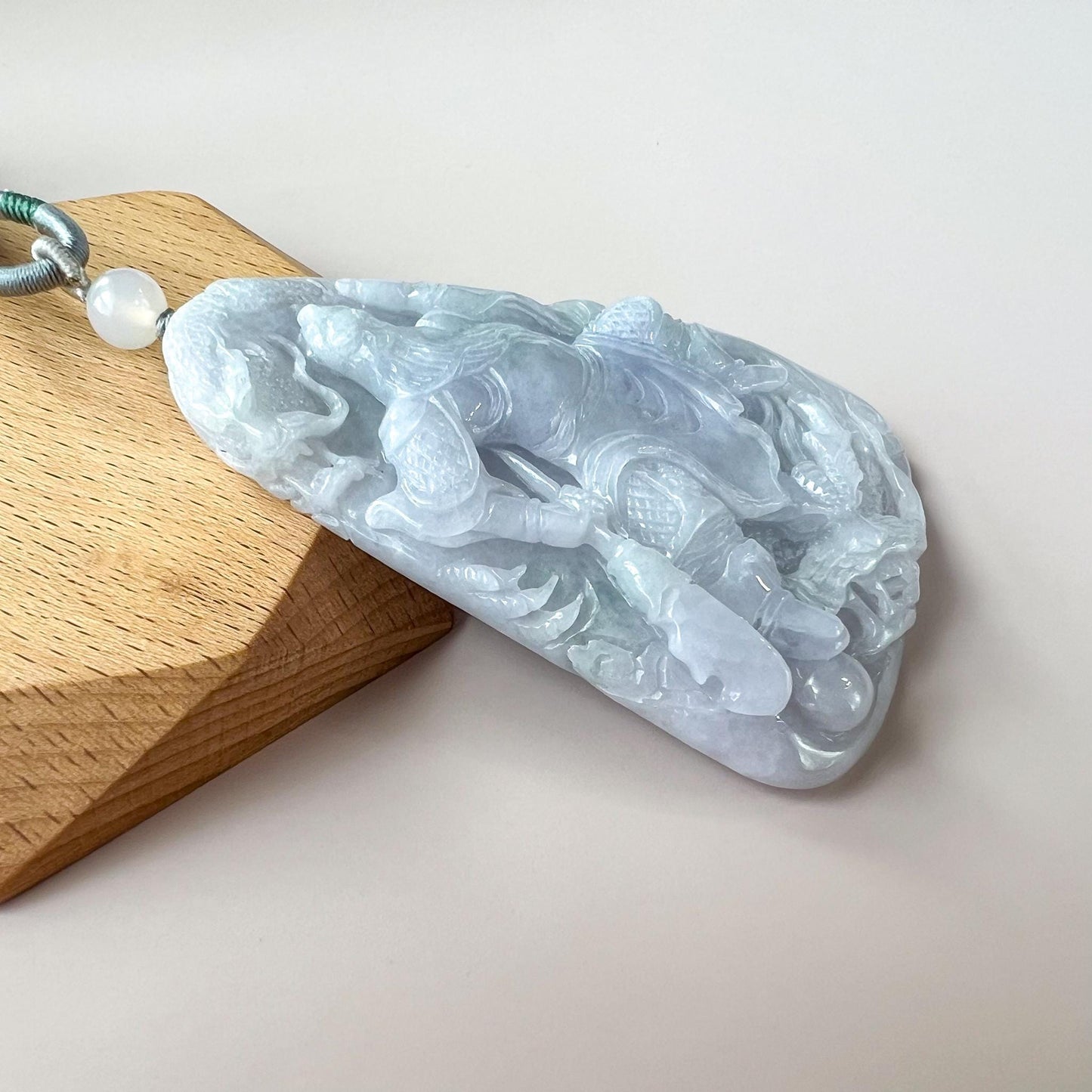 Very Large Guan Gong God of War and Dragon Pendant, Lavender Purple Jadeite Jade Hand Carved Pendant, 关公, BH-0824-1757714198