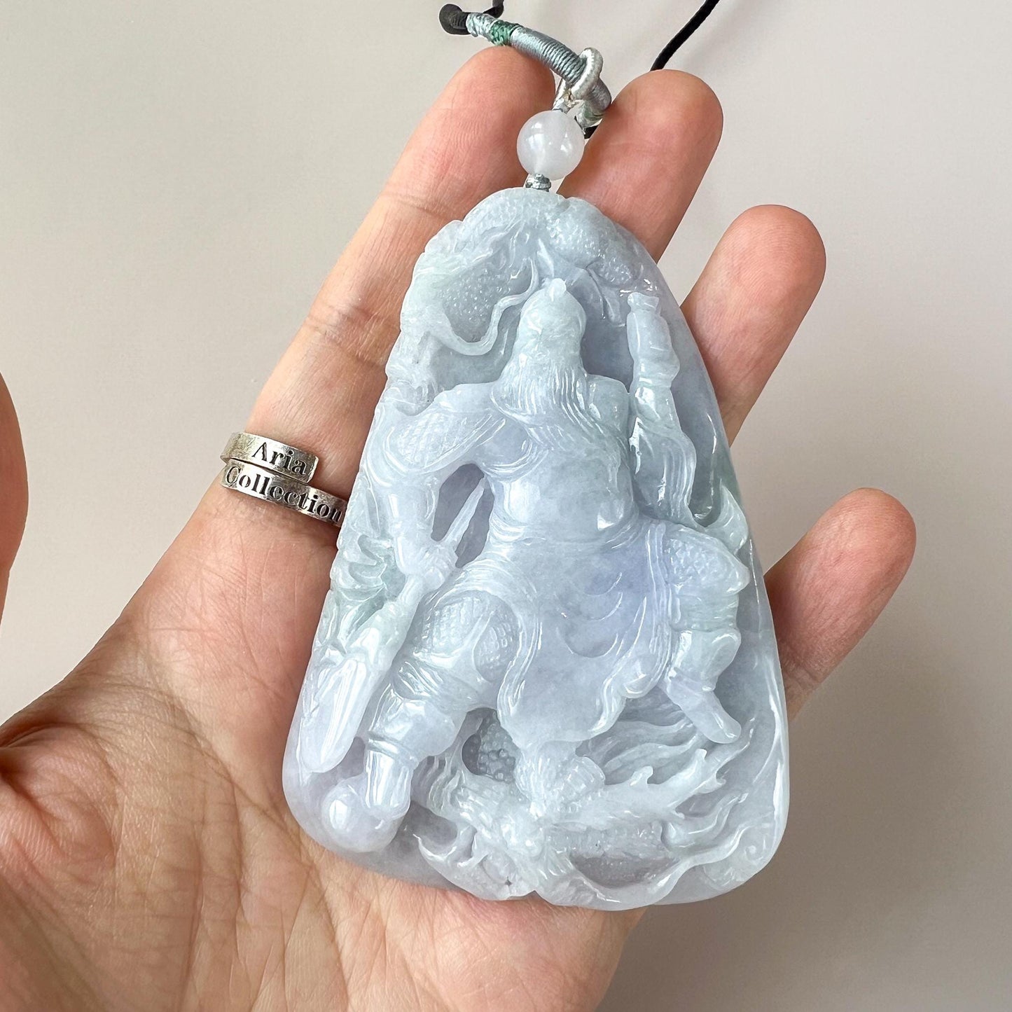 Very Large Guan Gong God of War and Dragon Pendant, Lavender Purple Jadeite Jade Hand Carved Pendant, 关公, BH-0824-1757714198
